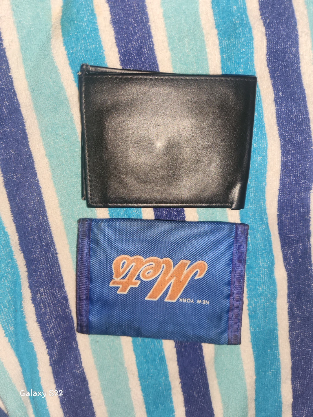 Two Wallets - Black Leather & Mets Blue Fabric