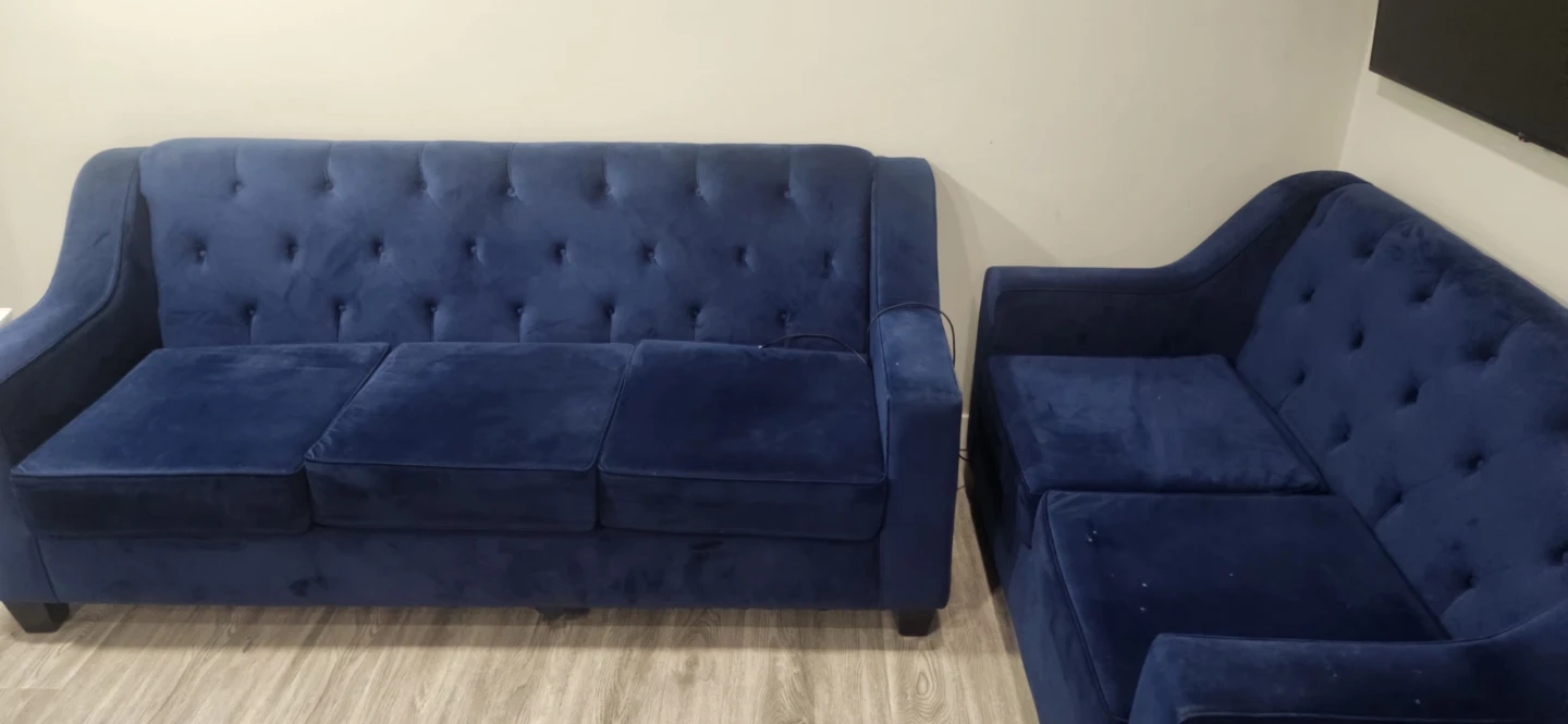 Deep Blue Velvet Tufted Sofa