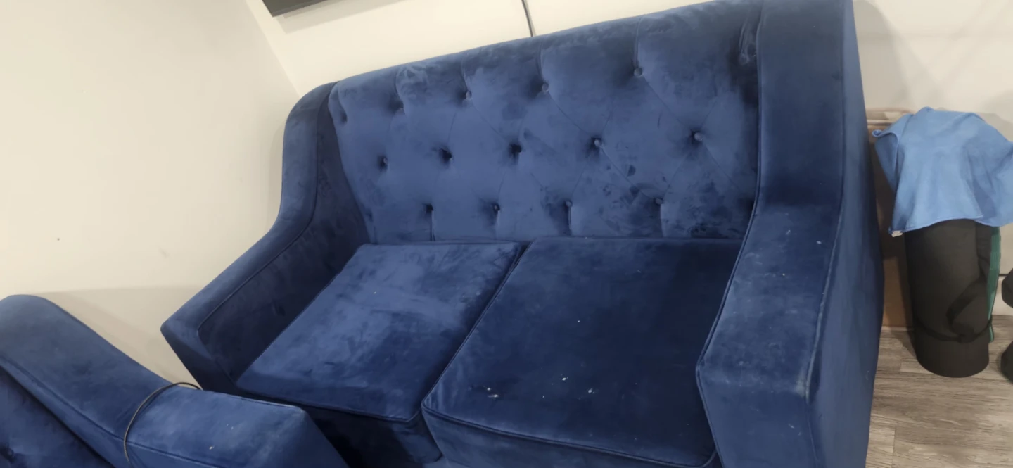 Deep Blue Velvet Tufted Sofa - photo 2