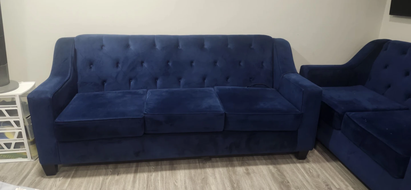 Deep Blue Velvet Tufted Sofa - photo 4