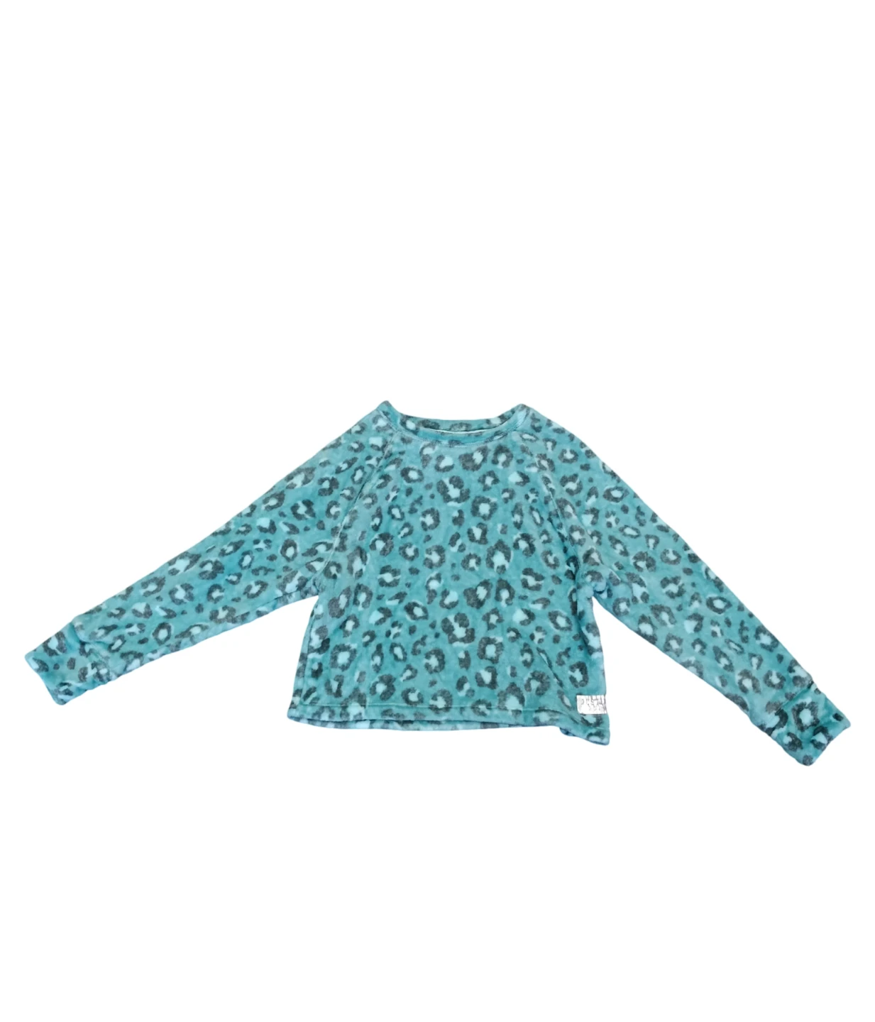 Justice Girls Cozy Plush Teal Leopard Print Pullover Sweater