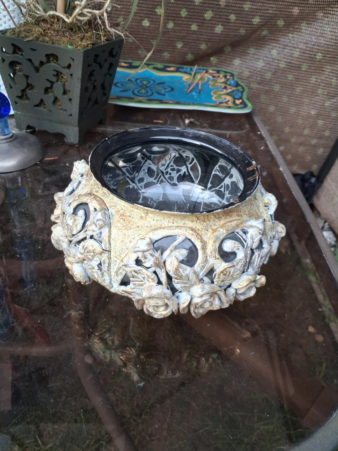 Ornate Rose Decorative bowl vintage Candle Holder
