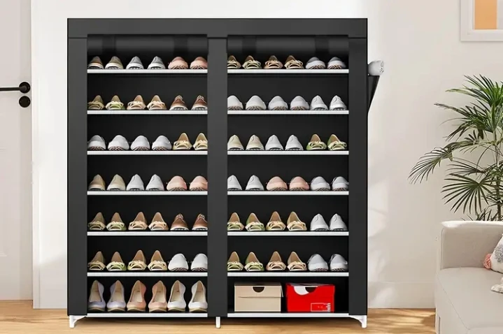 (BRAND NEW) Portable 42 Pairs Double Row Shoe Rack with Covers