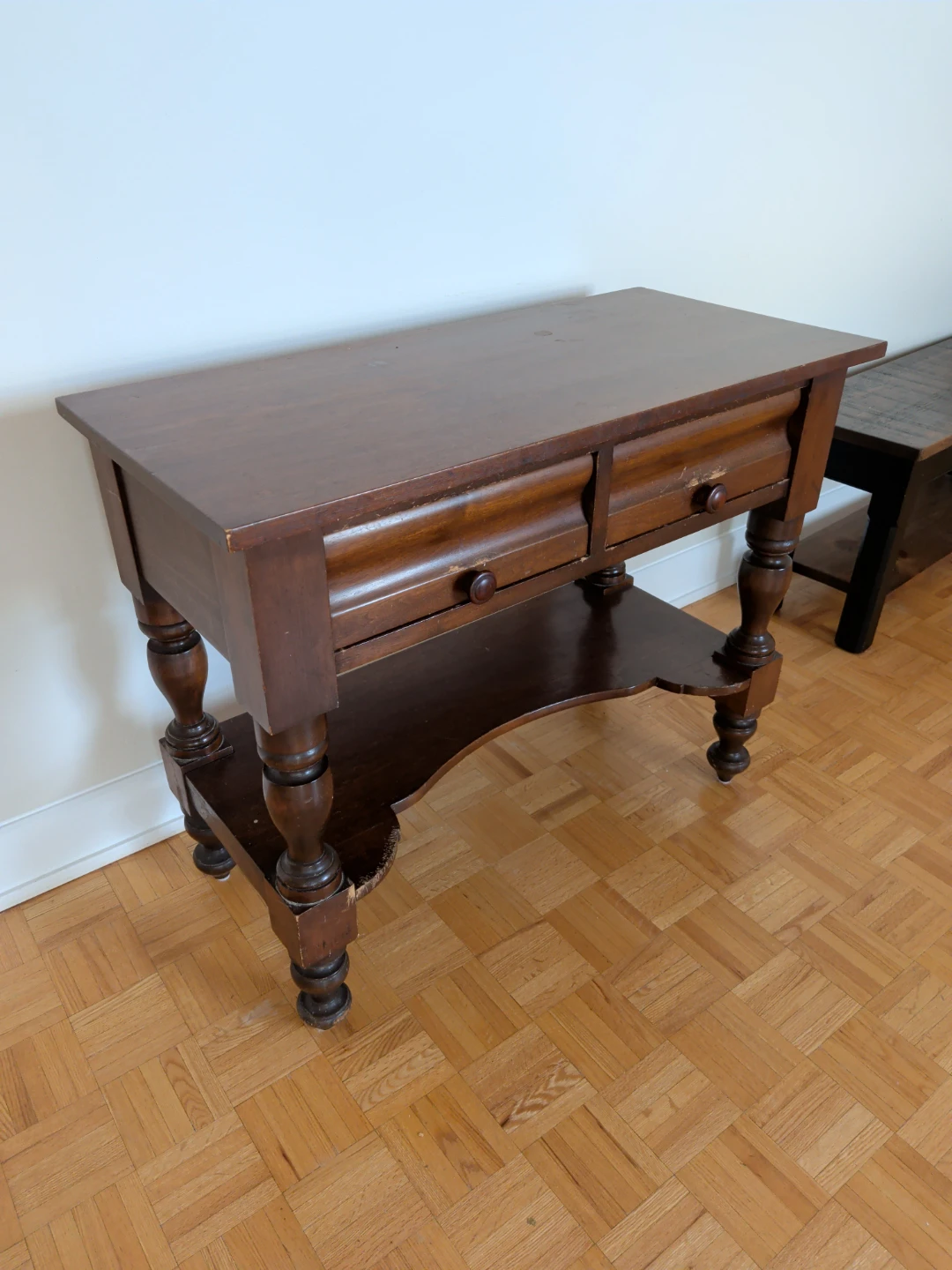 Vintage Dark Wood Console Table with Drawers - photo 2