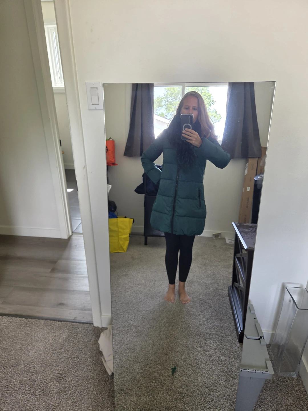 Green Puffer Coat with Fur Collar - Size Small