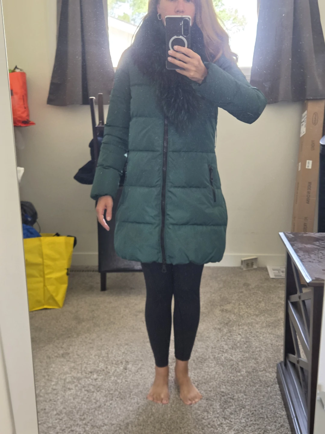 Green Puffer Coat with Fur Collar - Size Small - photo 2