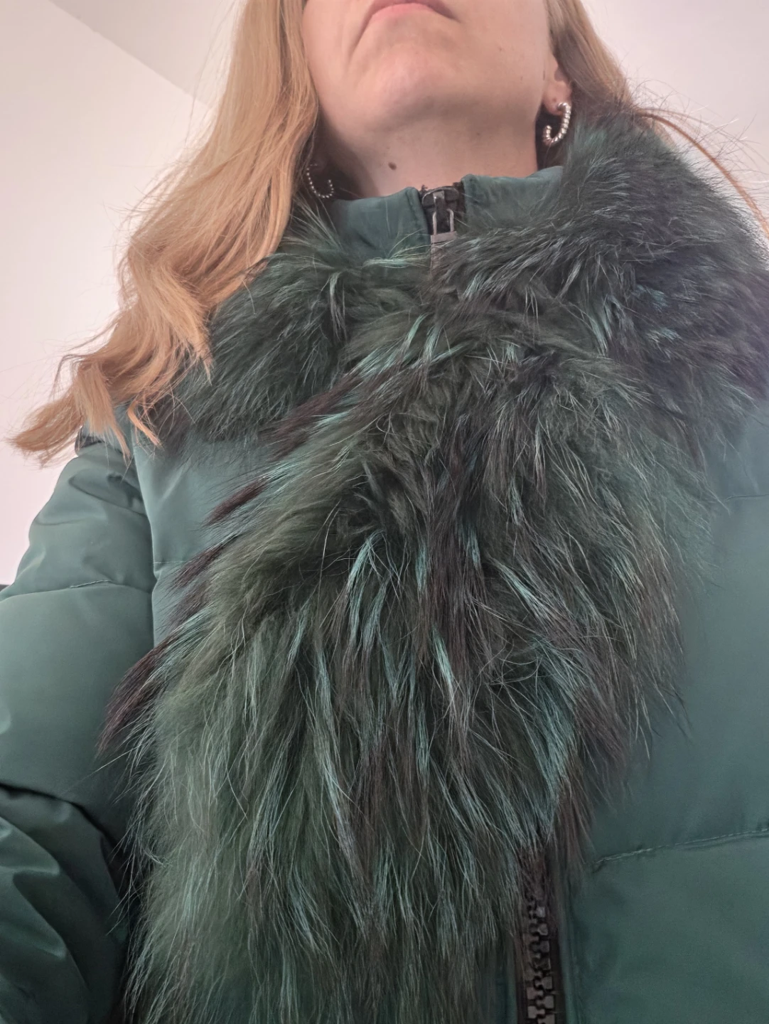 Green Puffer Coat with Fur Collar - Size Small - photo 4