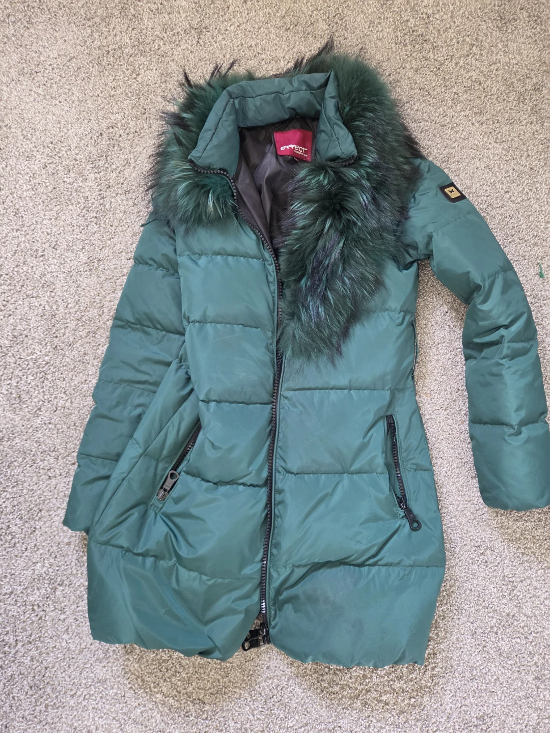 Green Puffer Coat with Fur Collar - Size Small - photo 5