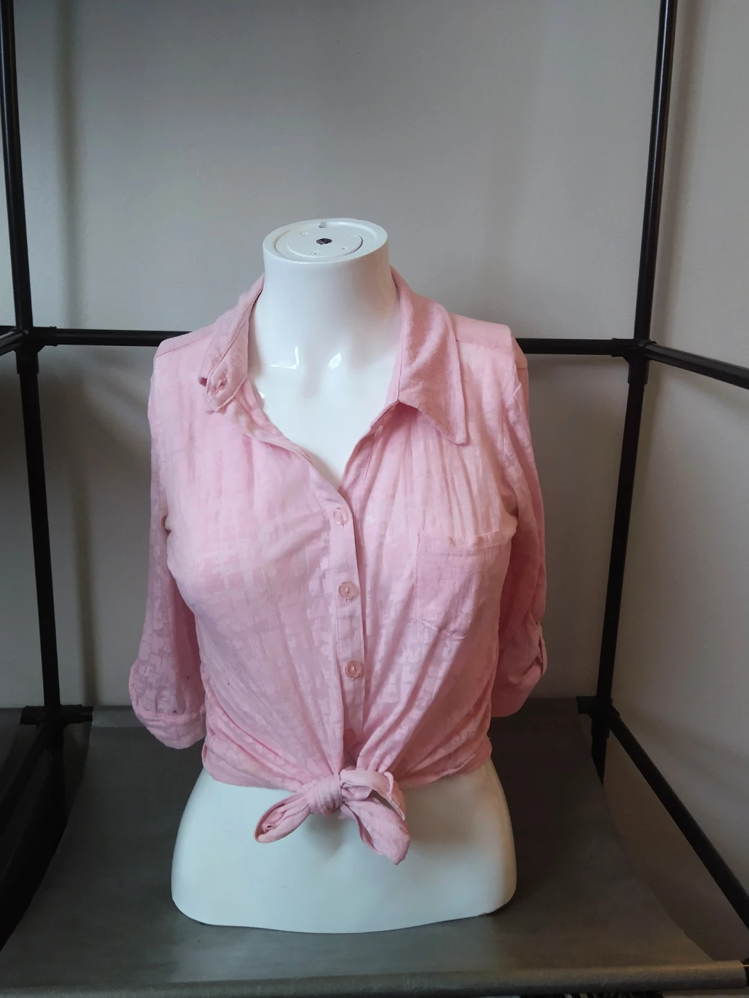 Derek Heart Light Pink Semi-Sheer Crop Top w/ Front Tie
