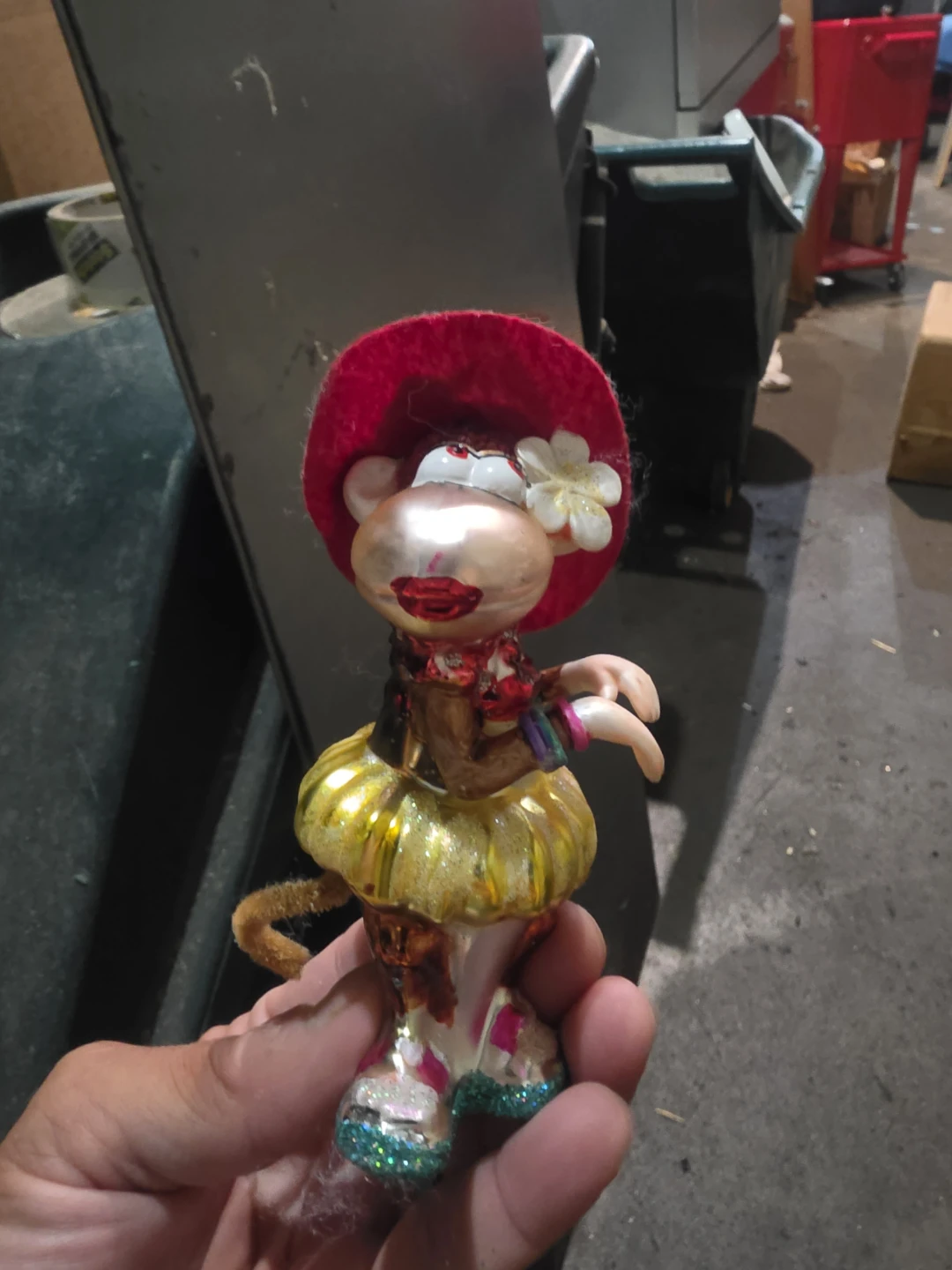 Glass Monkey Ornament with Red Hat
