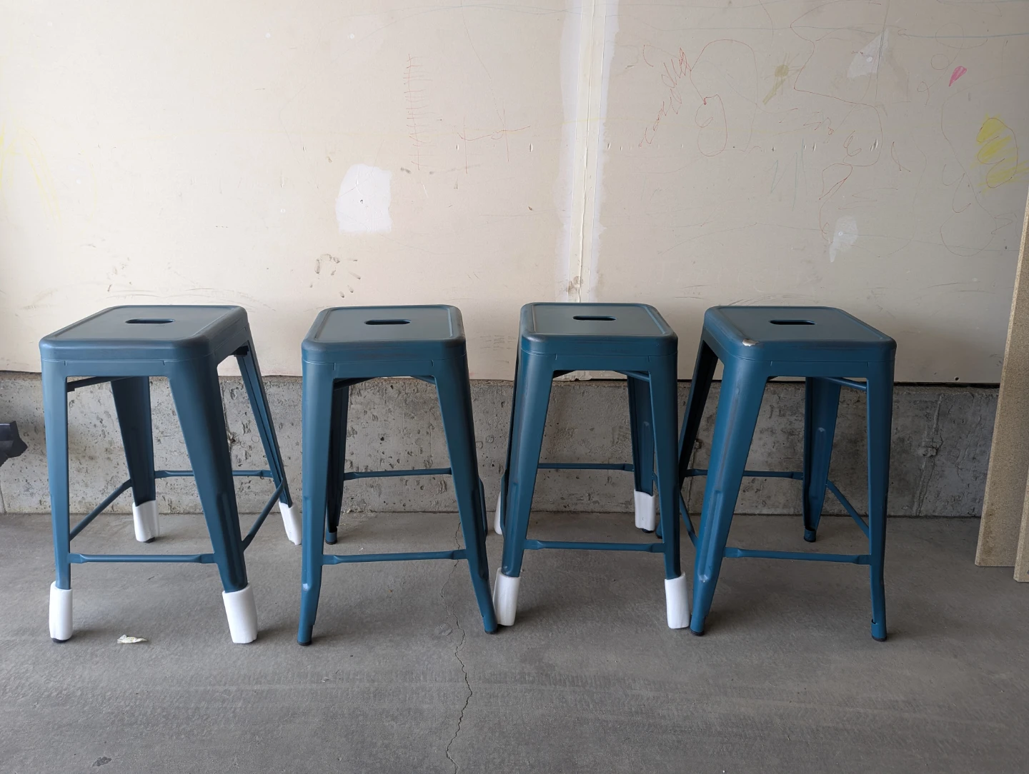 4 Metal Counter Stools - Distressed Kelly Blue - 24