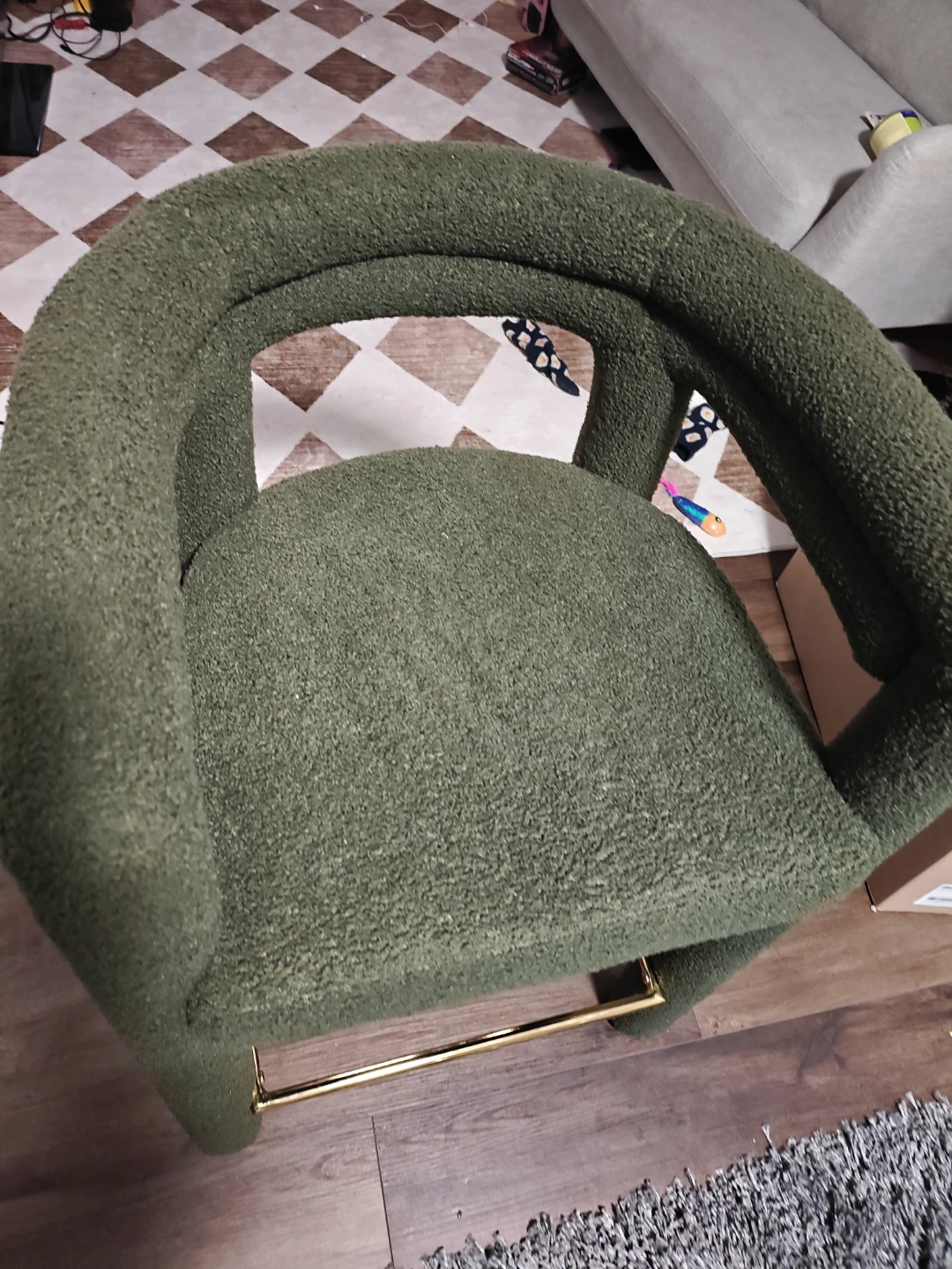 Green Boucle Counter Stool with Gold Footrest - photo 3