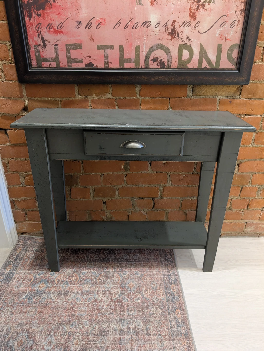 Solid wood Rustic Console Table with Drawer - photo 2