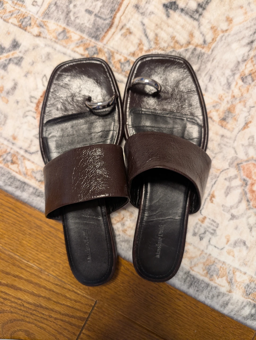 Massimo Dutti Leather Toe Ring Slides - Brown - photo 2