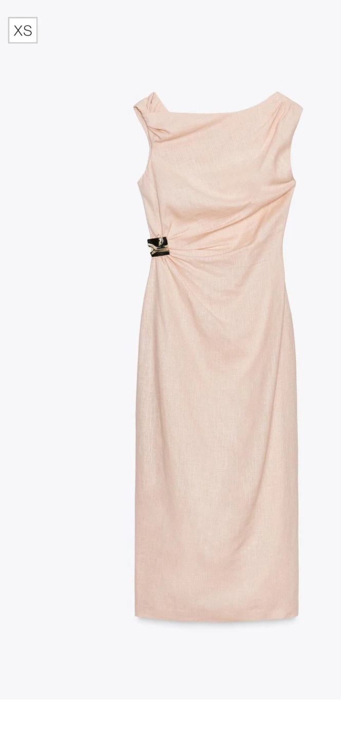 Zara Asymmetric Linen-Blend Midi Dress with Appliqué - Size XS