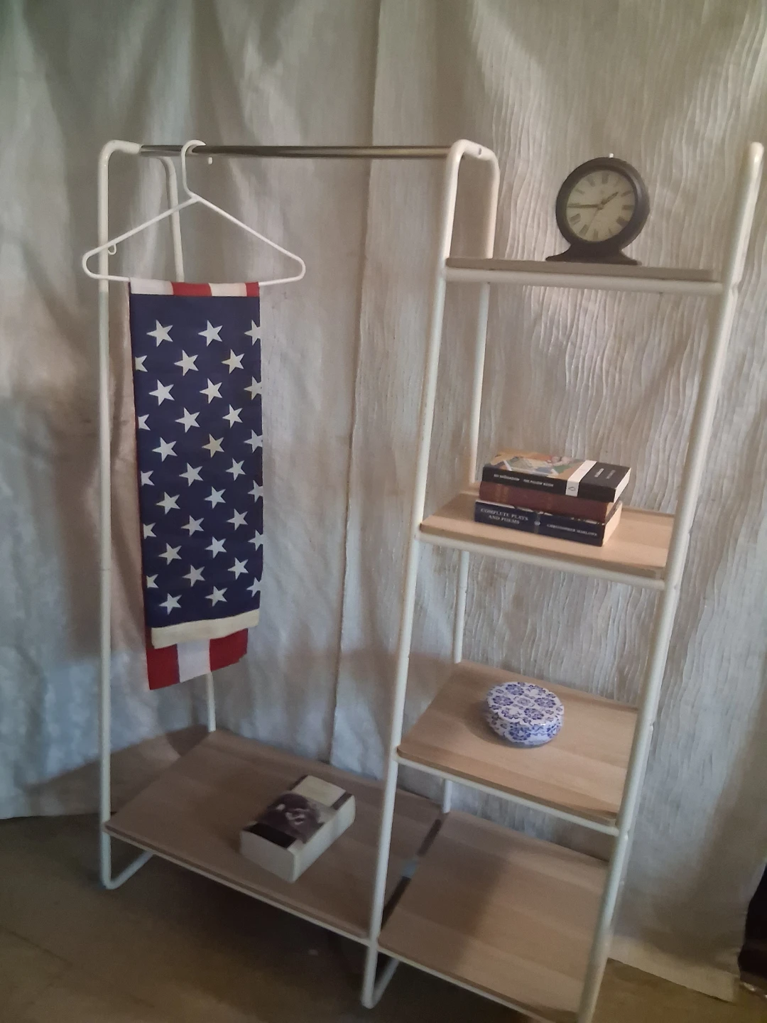 White Metal Garment Rack with Shelves
