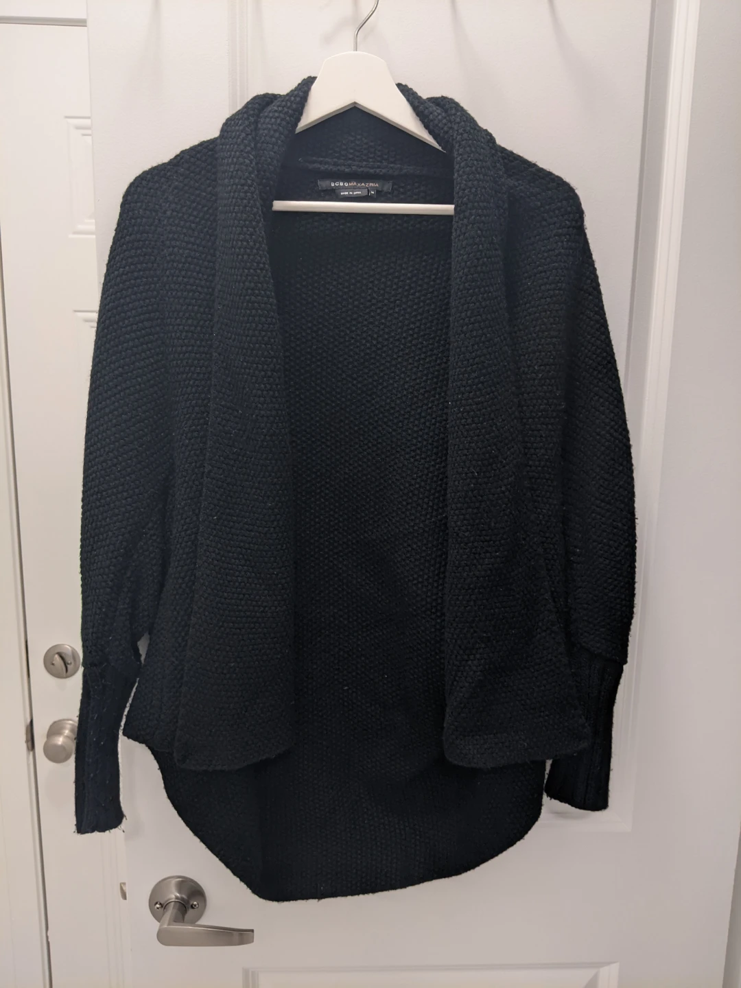 BCBGMAXAZRIA Black Popcorn Knit Cocoon Cardigan