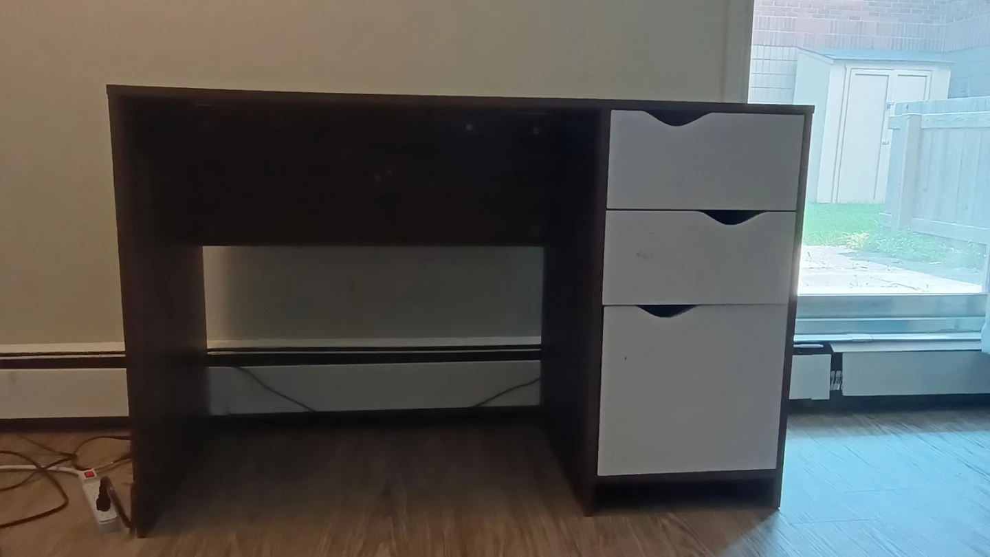 Dark Brown and White Desk with 3 Drawers