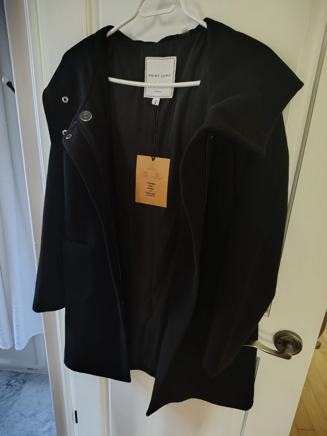 BNWT Point Zero Montreal Black Melton Coat Size Small - photo 4