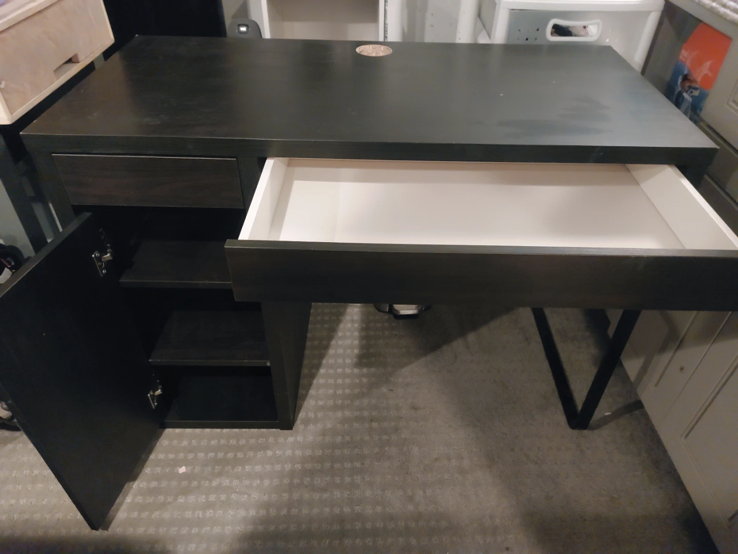 Dark Wood Desk with Drawers and Cabinet - photo 4