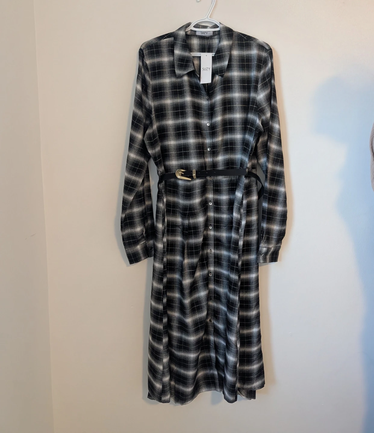 SUZY Plaid Shirt Dress with Belt