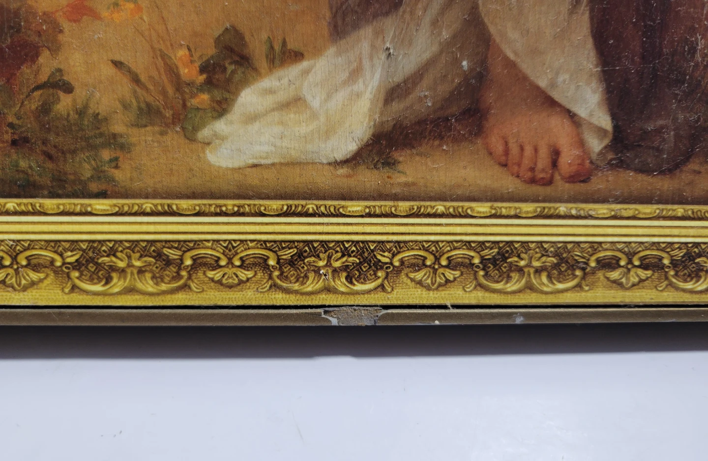 Vintage paiting with Cherub and Woman - photo 2