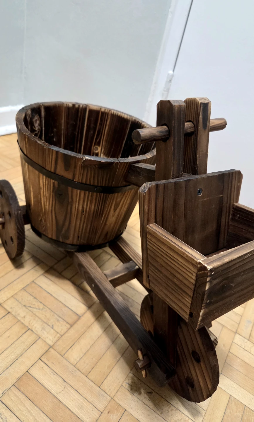 Rustic Wooden Bicycle Barrel Planter Garden/Patio Décor *new - photo 2