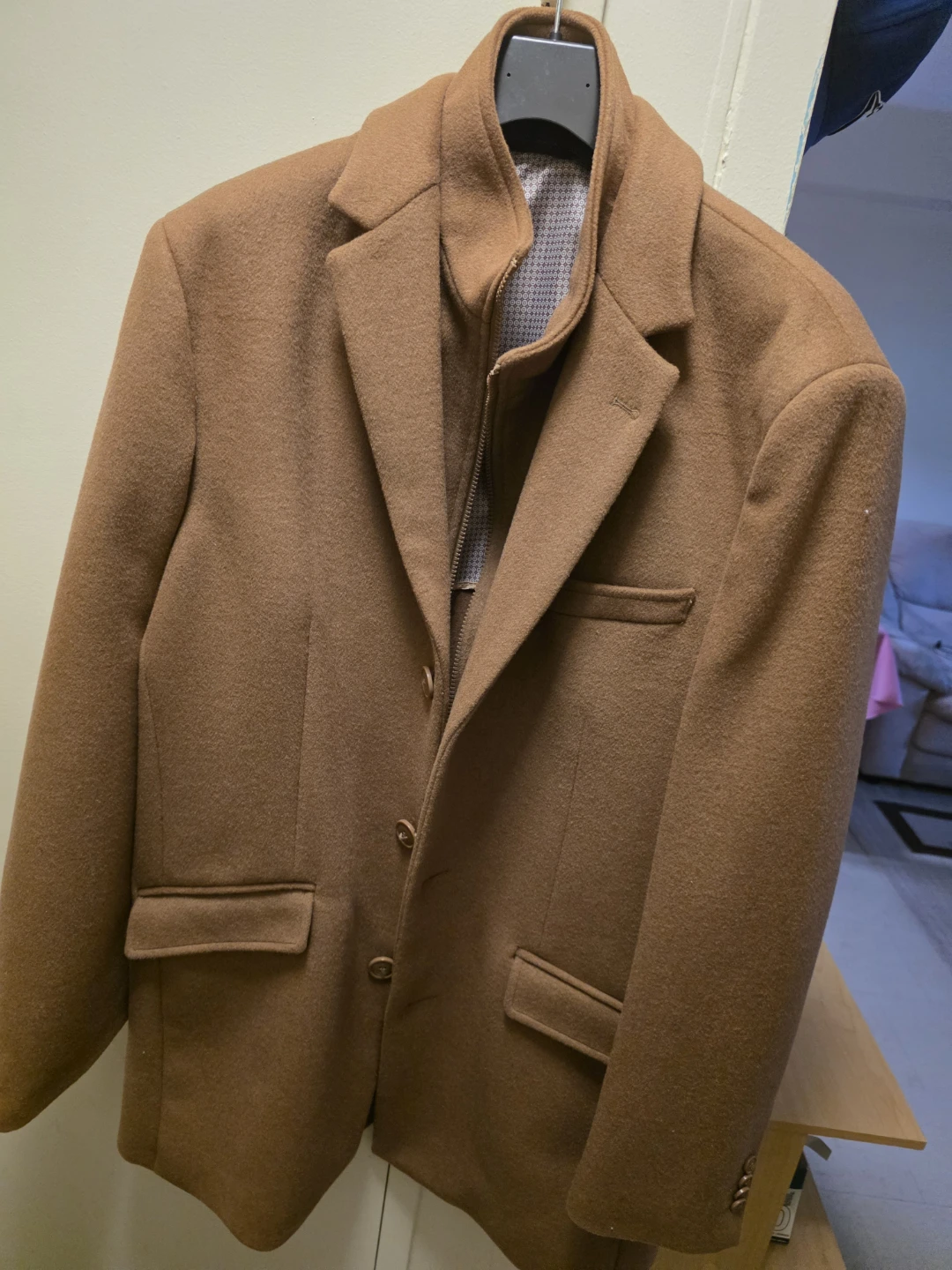Brown Wool Blend Blazer with Zip-Out Liner