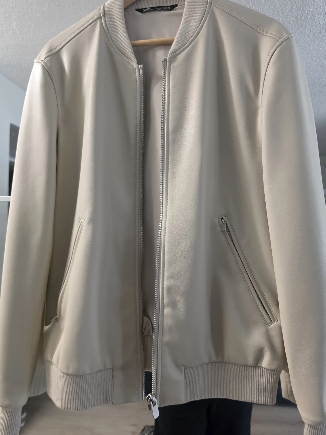 Zara Faux Leather Bomber Jacket Cream Size Medium - photo 2