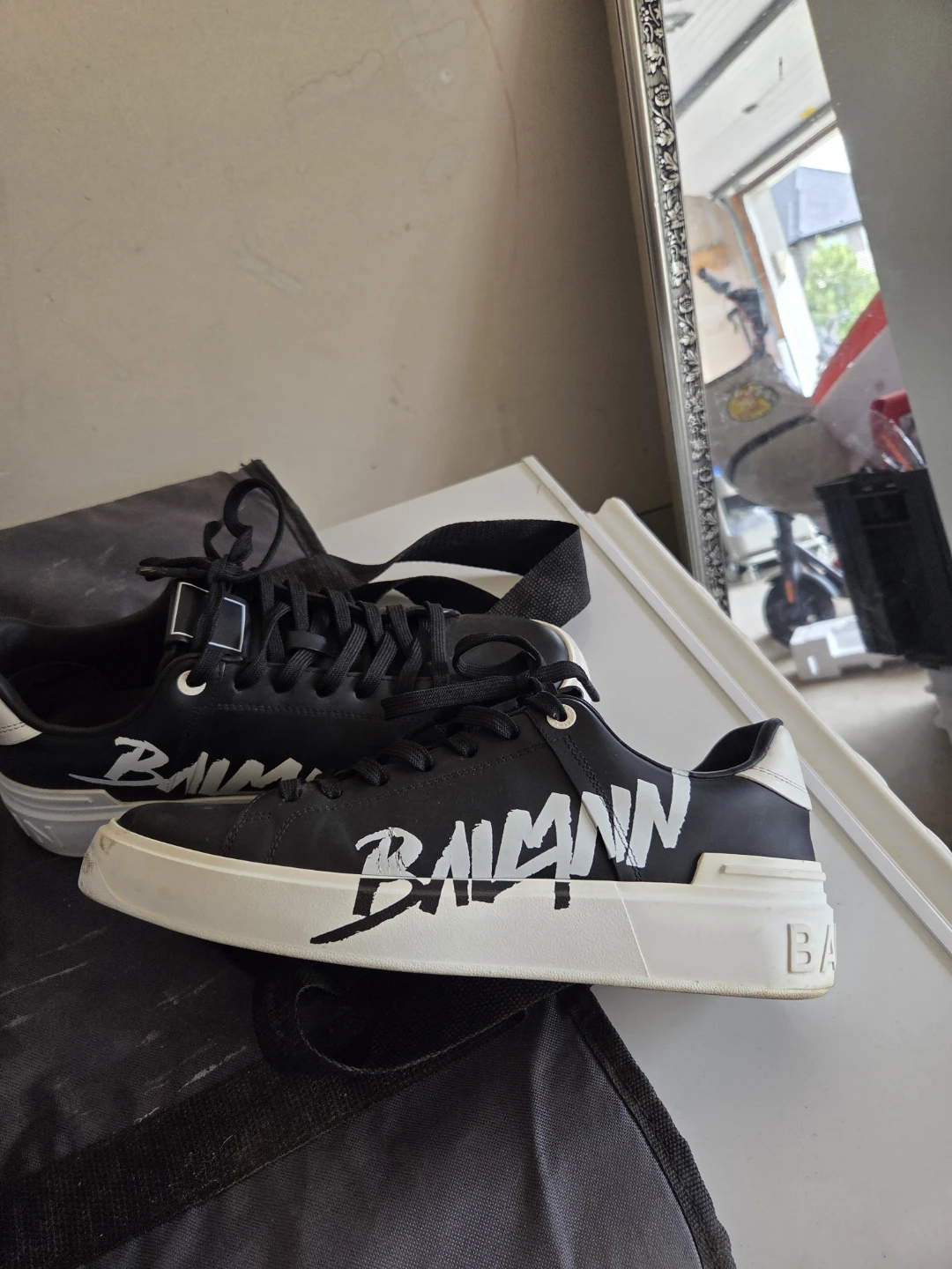 Balmain Low Top Lace Sneakers Black White Size 41