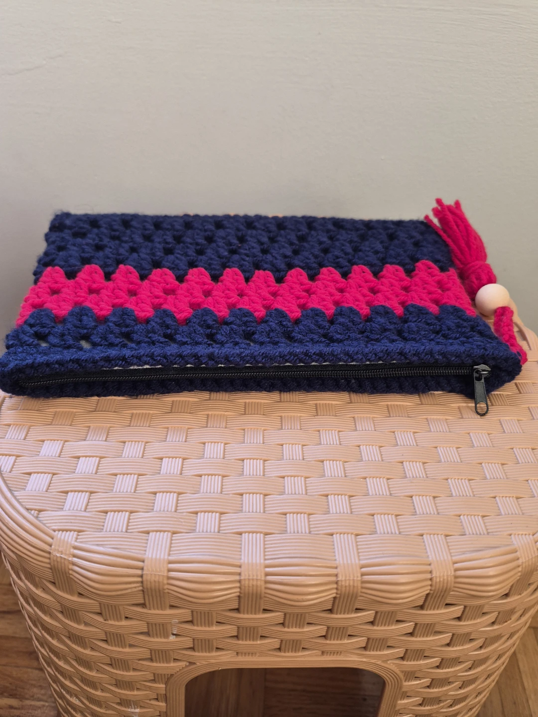 Crocheted Navy and red Clutch Bag with Tassel - photo 2