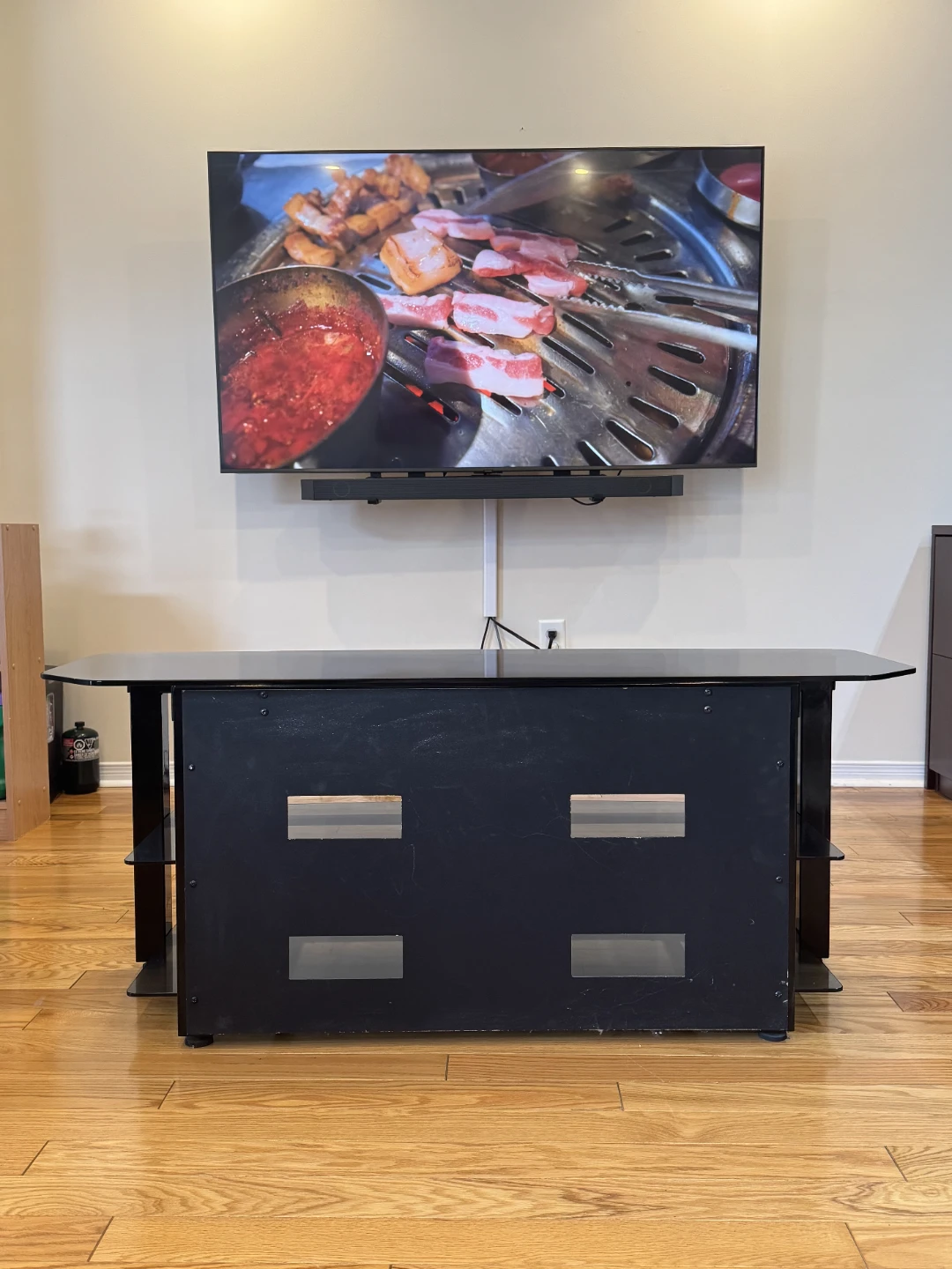 Glass TV Stand and Media Console with 3 shelves, Black - photo 5
