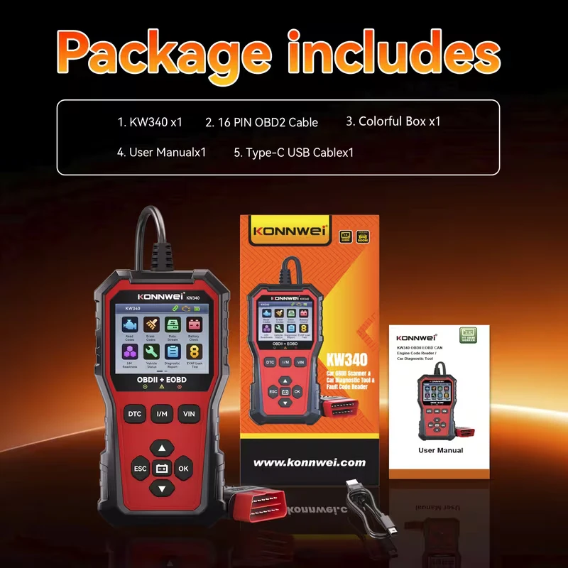 KONNWEI KW340 OBD2 Scanner Diagnostic Tool, Check Engine,
