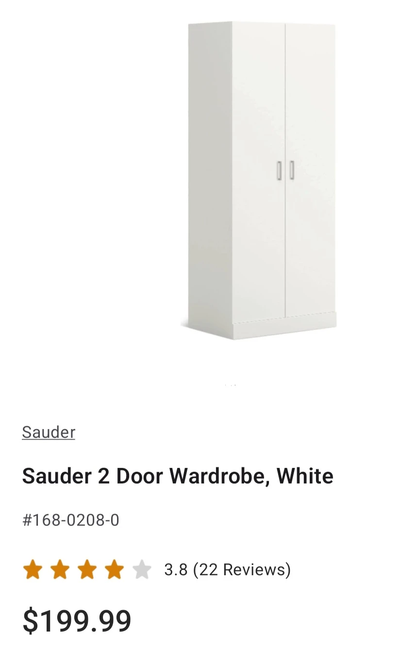 Sauder 2 Door Wardrobe, White