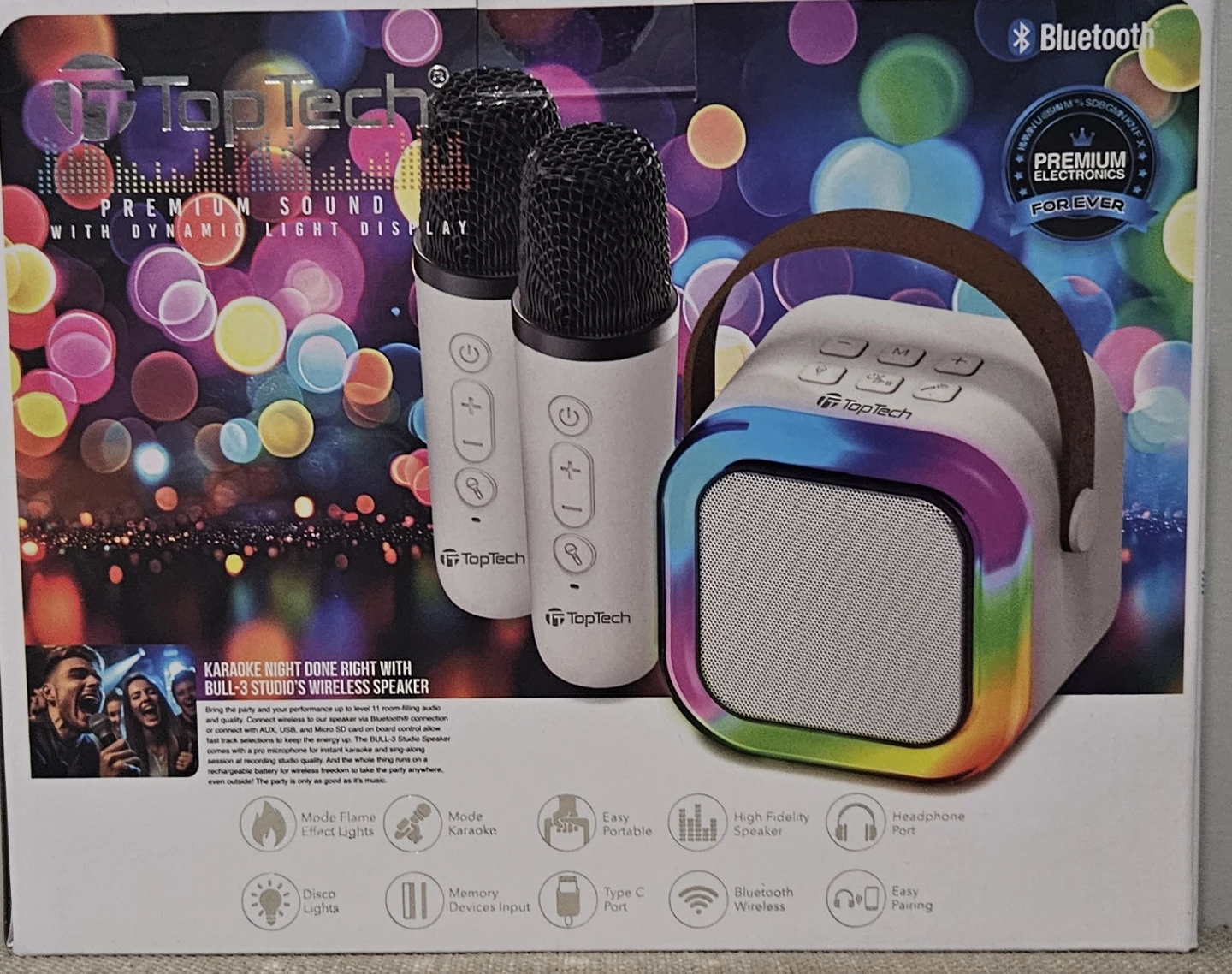 TopTech Karaoke Machine with 2 Microphones and LED Lights - photo 2