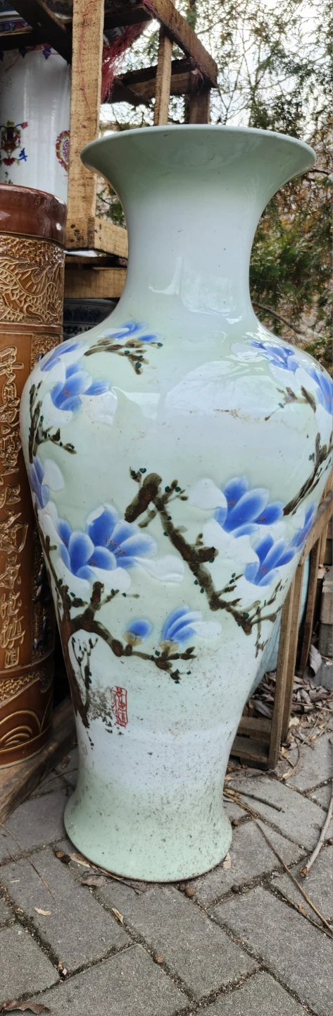 Large Ceramic Vase with Blue Flowers, 3ft hight