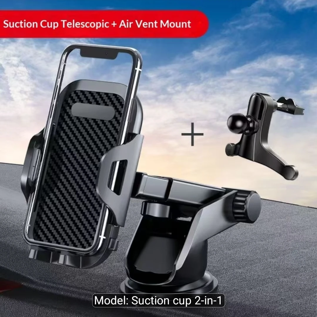 Suction Cup Telescopic + Air Vent Car Phone Mount