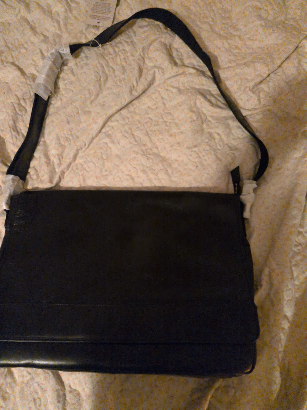 Estalon  brand Black Leather Messenger Bag