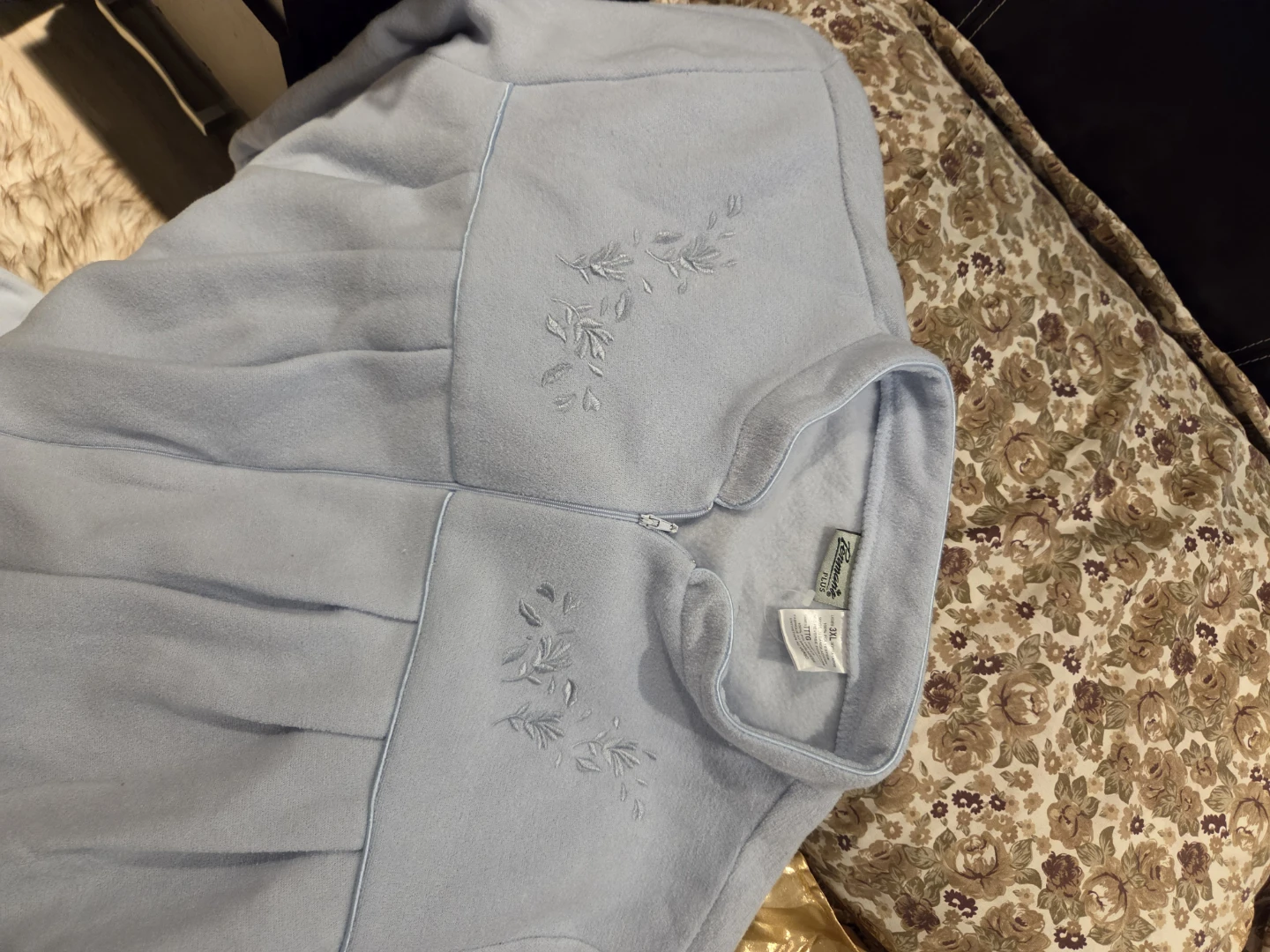Light Blue Fleece Robe with Embroidery - Size 3XL