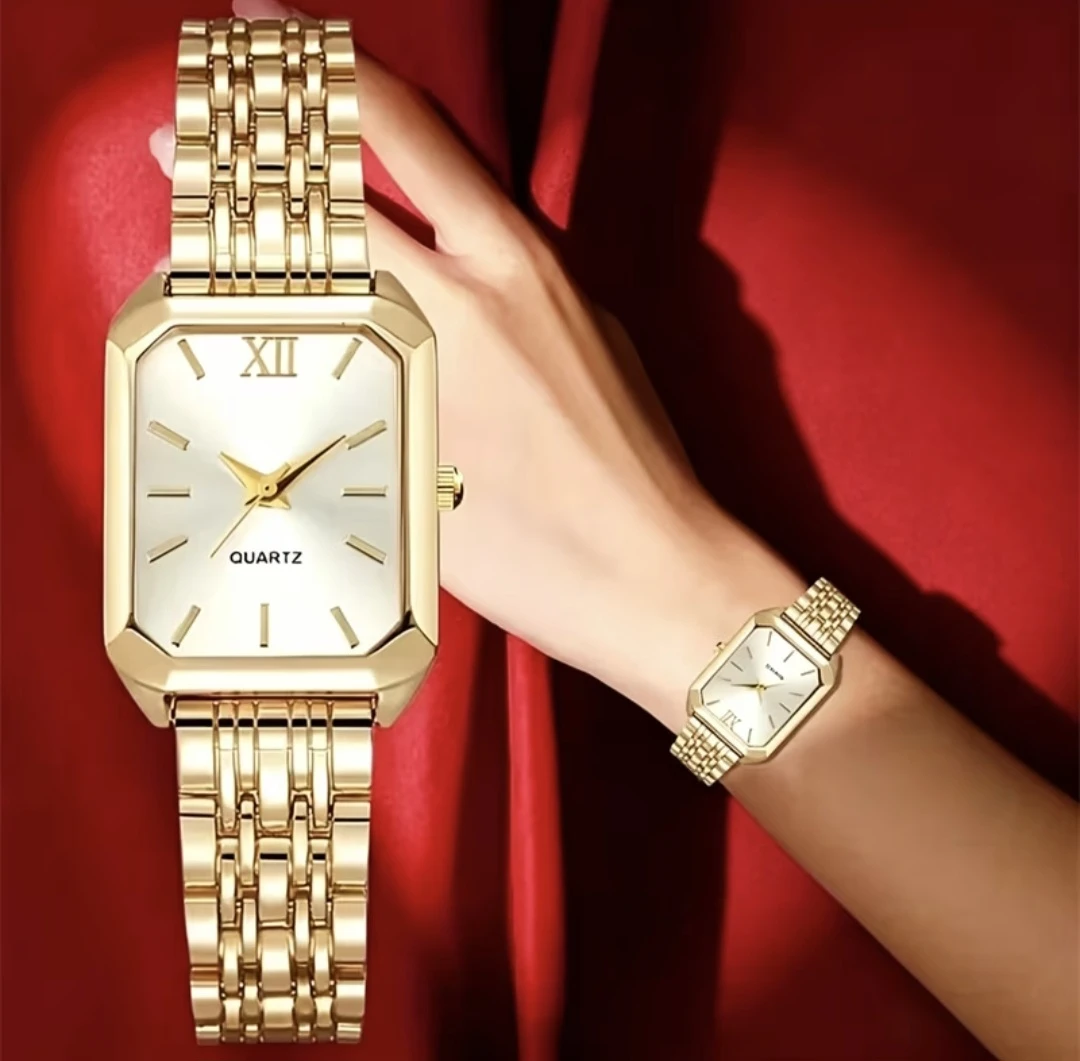Gold Tone Rectangular Dial Watch with Bracelet - photo 2