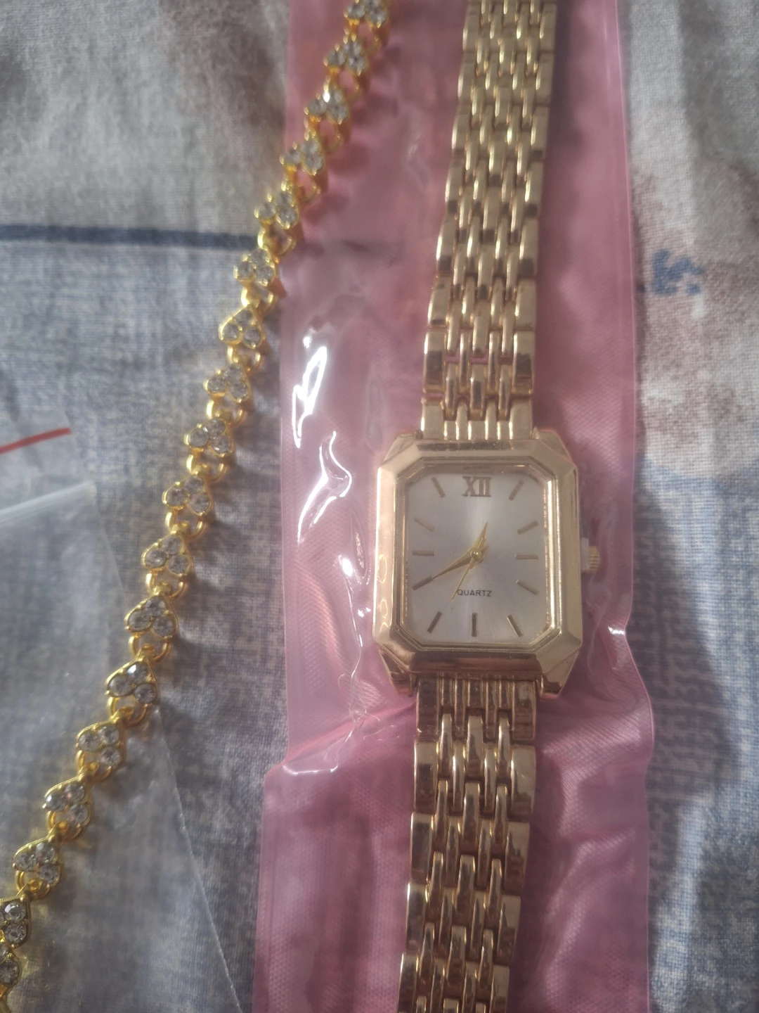 Gold Tone Rectangular Dial Watch with Bracelet - photo 5