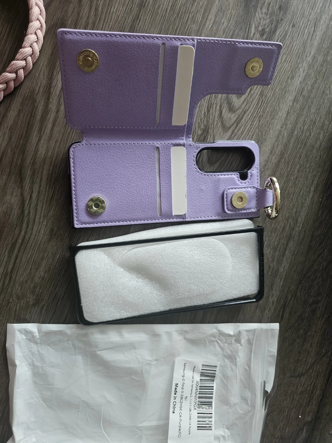Purple Leather Phone Case with Ring for Samsung Z-Fold 5