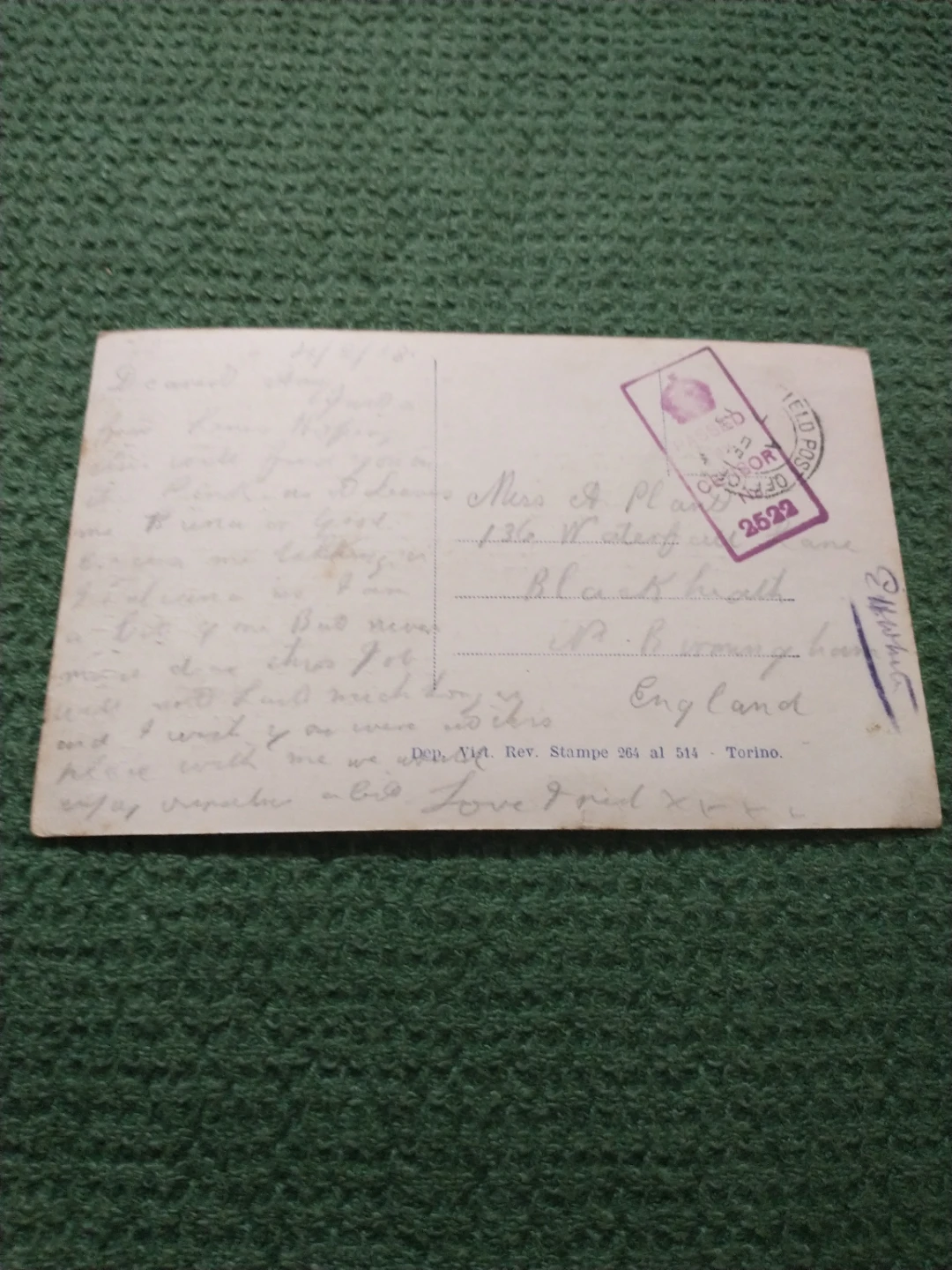 1918 WWI Treviso postcard sent field post and censored to UK - photo 3