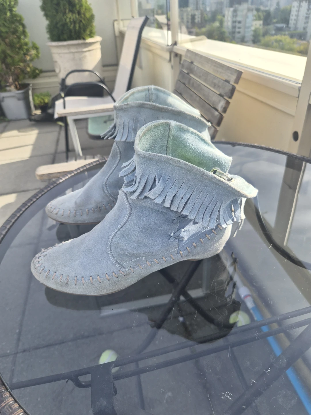 Light Blue Suede Fringe Boots - photo 3