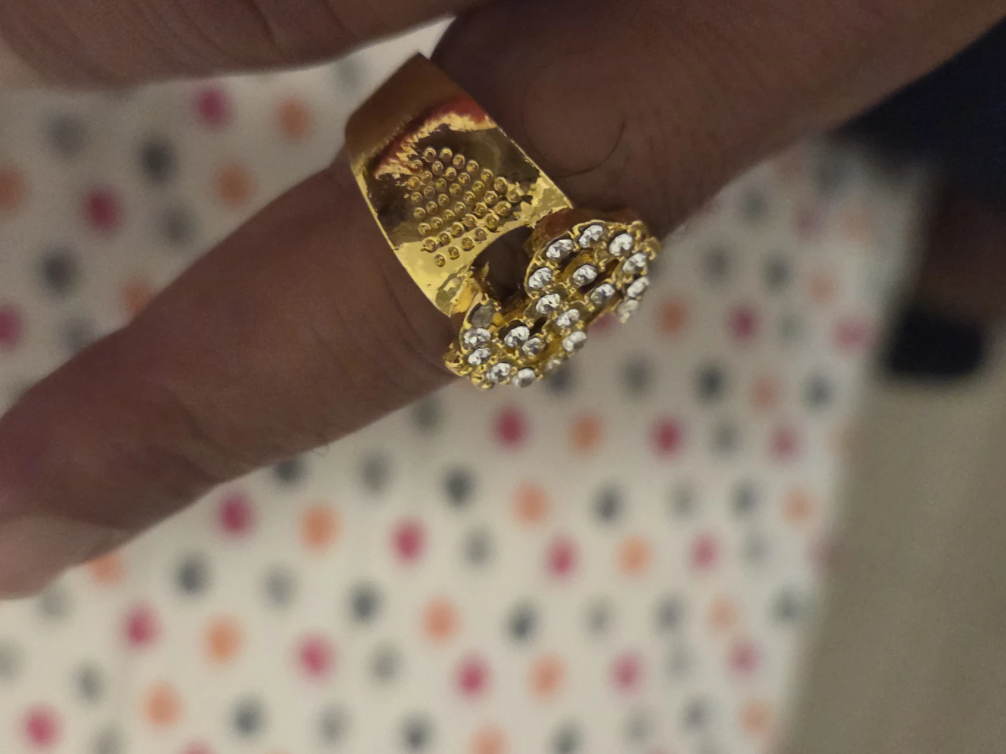 Gold tone ring with rhinestones - photo 3
