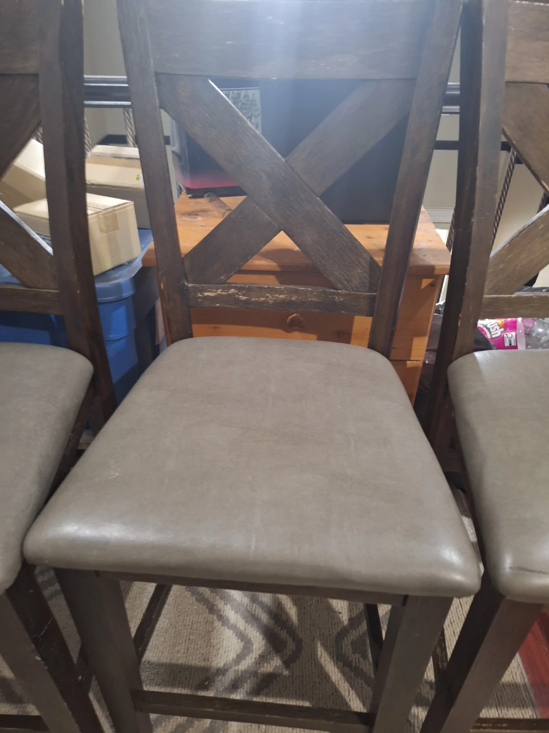 Set of 3 Wooden Bar Stools with Grey Upholstered Seats - photo 3