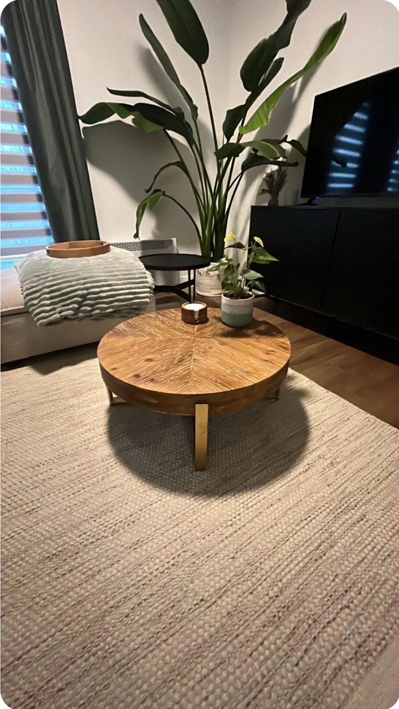 Wooden Round Coffee Table with Metal Legs
