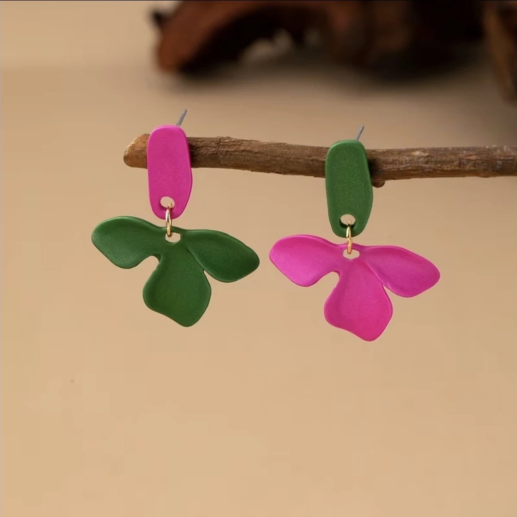 Pink and Green Floral Dangle Earrings - photo 2