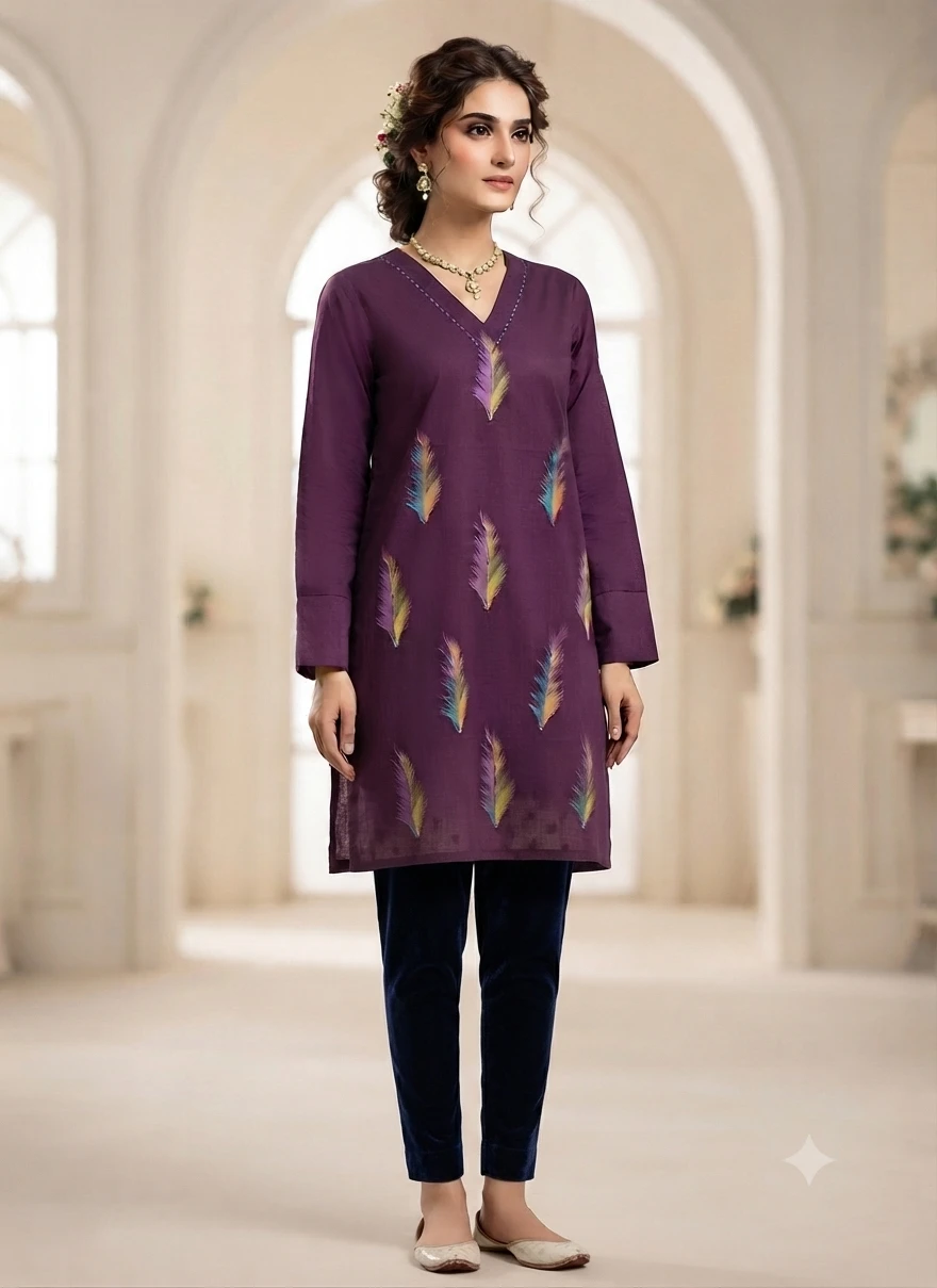 Purple Kurti with Feather Print - photo 2