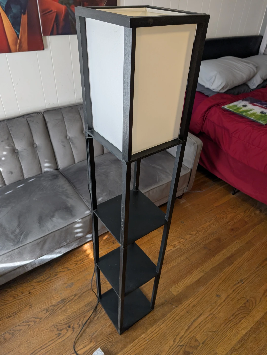 Black Floor Lamp with Shelves